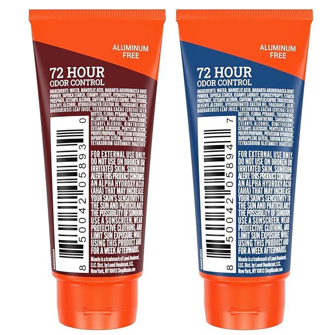 Mando Whole Body Deodorant For Men - XS Travel-Sized Invisible Cream Tube - 72-Hour Odor Control - Aluminum-Free, Baking Soda-Free - 0.5 ounce Tubes (Pack of 2) - Bourbon Leather and Pro Sport Scents