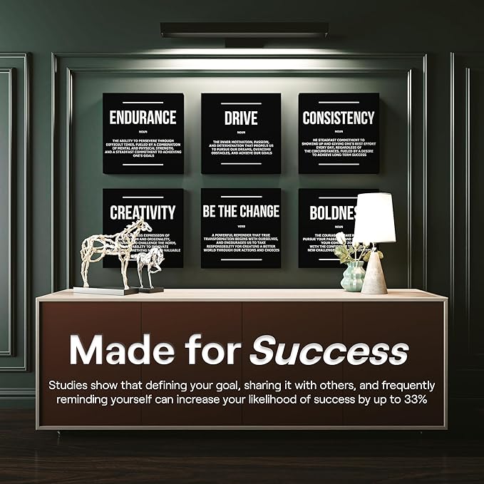 6X Motivational canvas, wall art for bedroom and office, inspirational black and white canvas poster, motivational poster set, decor bundle for home, wall pictures for living room (6x - 12 X 12 in)