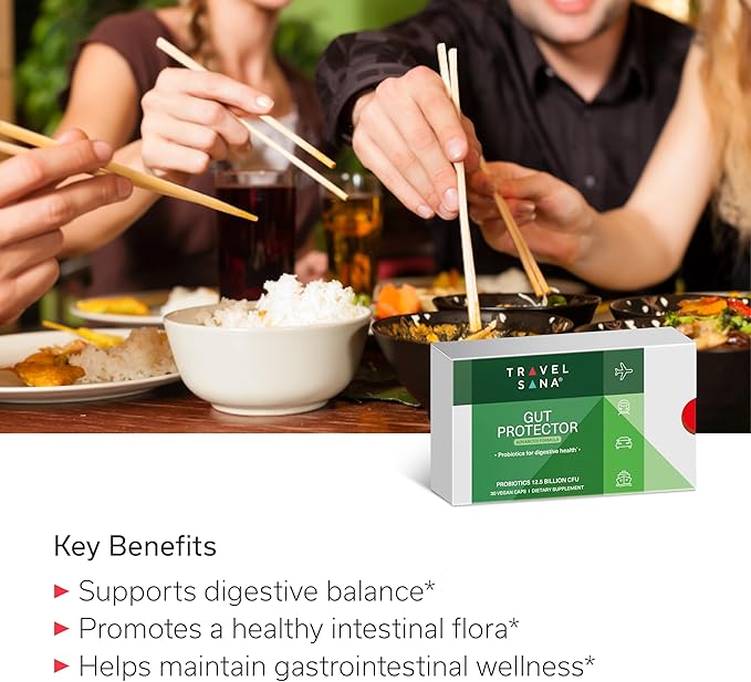 Gut Protector Advanced | Supports Digestive Health During Travel | Probiotics for Gut Health and Immune Function | Travel Essential Formula | 12.5 Billion CFU | 30 Servings (Veg Caps)