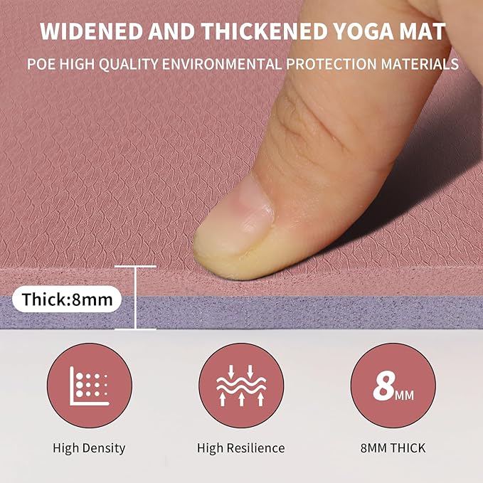 8mm Large Yoga Mat (6'x 4') - Extra Long and Wide 72 x 48 x 0.32 inches, Non-Slip POE Fitness Mat, Eco-Friendly, Thick Wide Exercise Mat for Home Workouts,Ideal for Yoga and Pilates.
