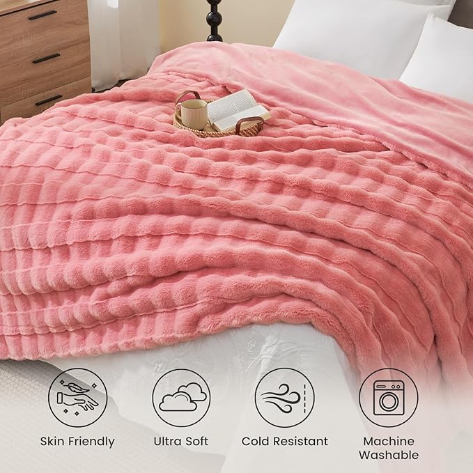 Cozy Bliss Fluffy Pink Faux Fur Throw Blanket for Couch,Lightweight Cozy Soft Throw Blankets for Sofa Bed Living Room,60x80 Inches
