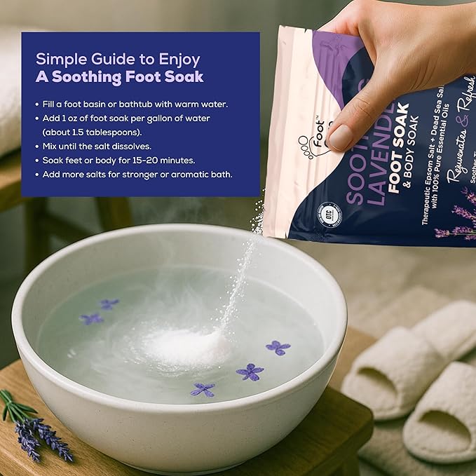 Tea Tree Oil & Soothing Lavender Foot Soak with Epsom Salt - Best Toenail Treatment & Softens Calluses - Soothes Sore & Tired Feet, Foot Odor Scent, Spa Pedicure - Made in USA - 16oz (Pack of 2)