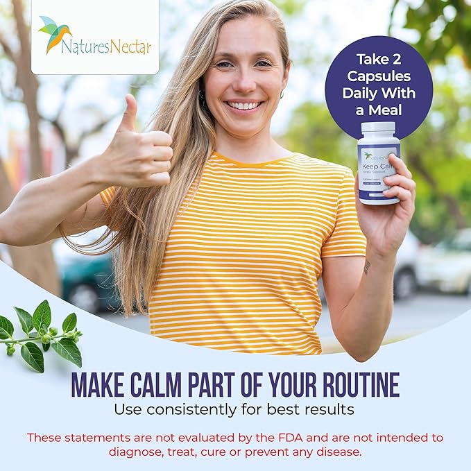 Nature's Nectar Anxiety and Stress Relief Supplements – Keep Calm Capsules with Ashwagandha, GABA, Magnesium & 5-HTP – Nervousness & Irritability Mood Supports Relaxation Lemon Balm 60 Filled Capsules