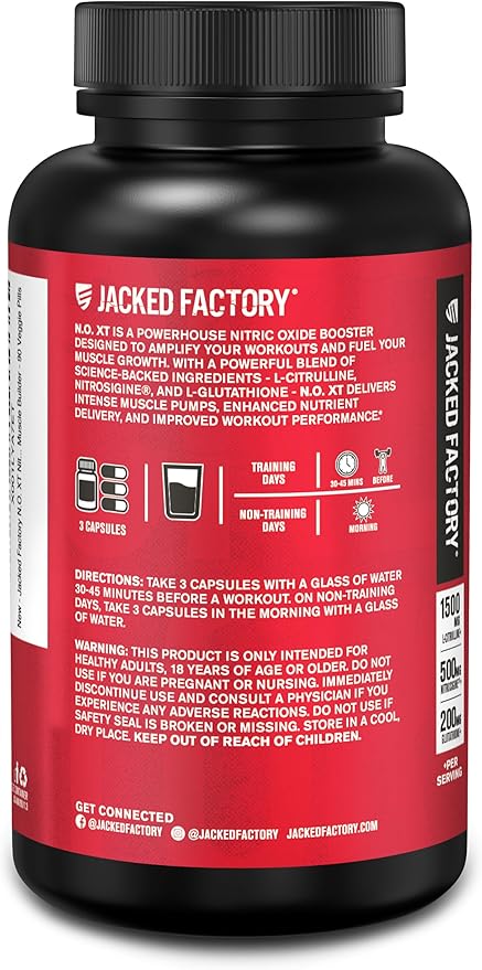 Jacked Factory N.O. XT Nitric Oxide Supplements for Men w/Nitrosigine L Arginine L Citrulline Supplement for Muscle Pumps & Vascularity - Pre Workout Nitric Oxide Booster & Muscle Builder - 90 Caps