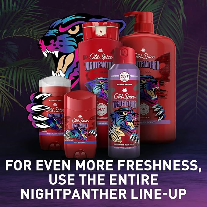 Old Spice Aluminum Free Deodorant for Men, 24/7 Odor Protection, 24/7 Freshness & Lasting Scent, Goes on Clear, NightPanther with Rich Warm Scent, 3.0 oz (Pack of 3)