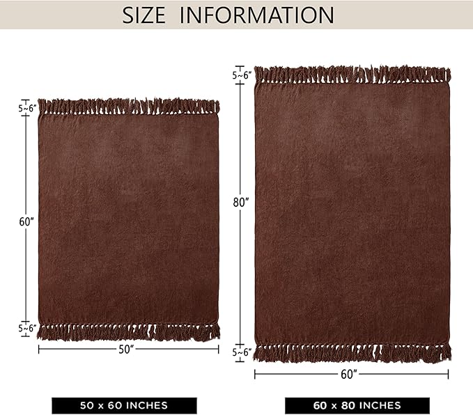 Chenille Throw Blanket for Couch 60"X 80" Twin, Soft Cozy Throws with Fringe Tassel for Bed Sofa Chair Cover, Lightweight Knitted Decorative Boho Blankets for Living Room, Dark Brown
