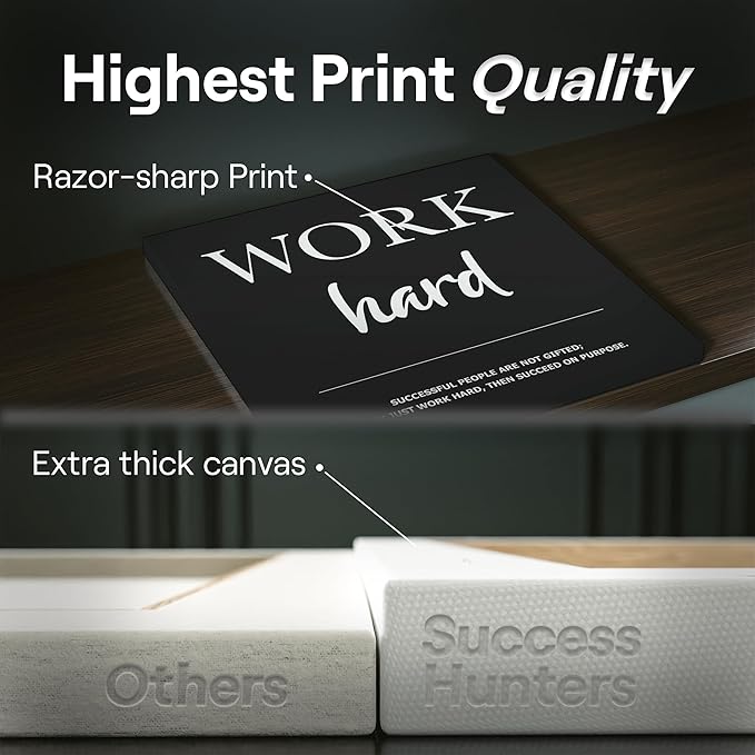 6X Motivational canvas, wall art for bedroom and office, inspirational black and white canvas poster, motivational poster set, decor bundle for home, wall pictures for living room (6x - 20 X 20 in)
