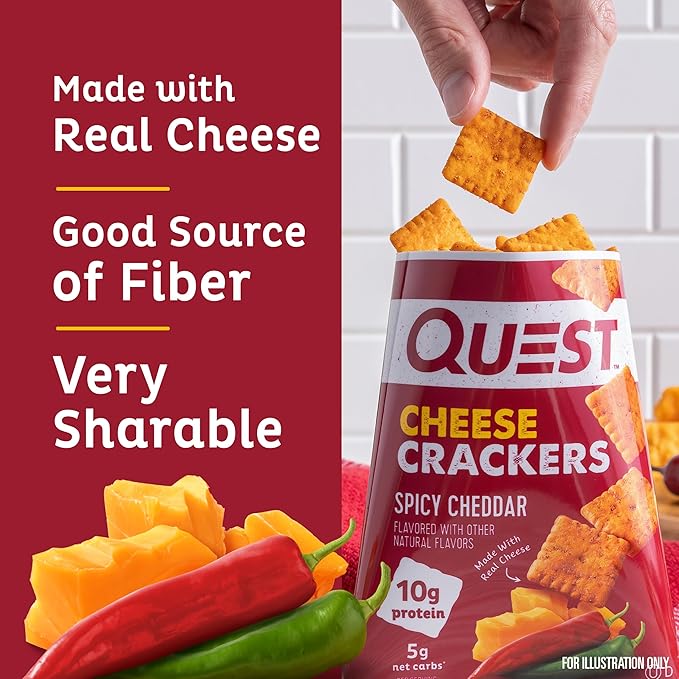Quest Nutrition Cheese Crackers, Spicy Cheddar, 10g of Protein, Low Carb, Made with Real Cheese, 4 Count