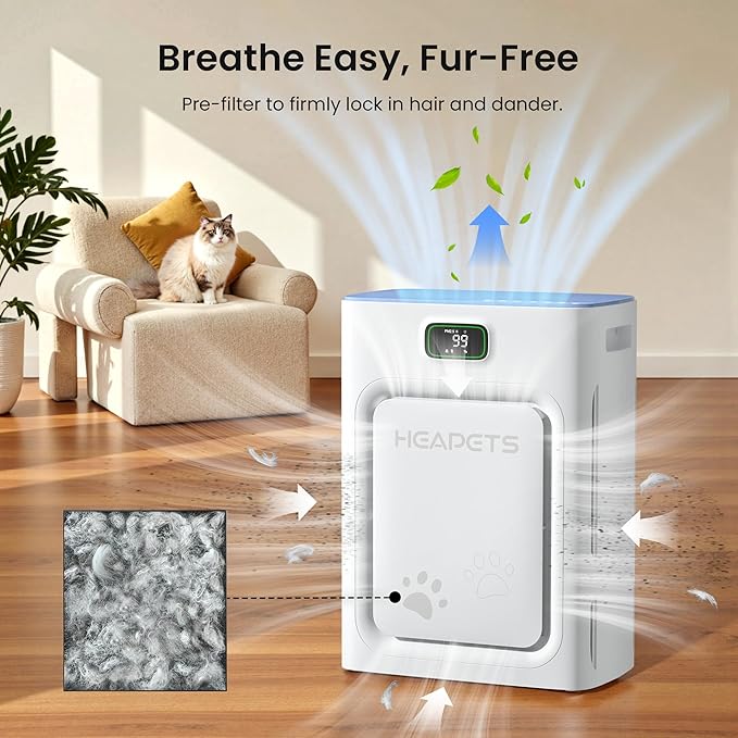 Pet Air Purifier for Home Large Room up to 2000 sq ft, H13 HEPA Double-Sided Air Filter Washable, Air Cleaner for Pet Hair Dander Odor Allergies Pollutant, PM2.5 Air Quality Monitor, Auto Mode, Blue