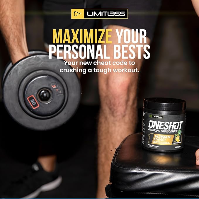 ONESHOT Pre Workout Powder for Men and Women - BCAAS Amino Acids Supplement Powder, 200mg Caffeine, Beta Alanine Powder, Citrulline Malate Preworkout Powder - Pineapple Mango - 30 Servings