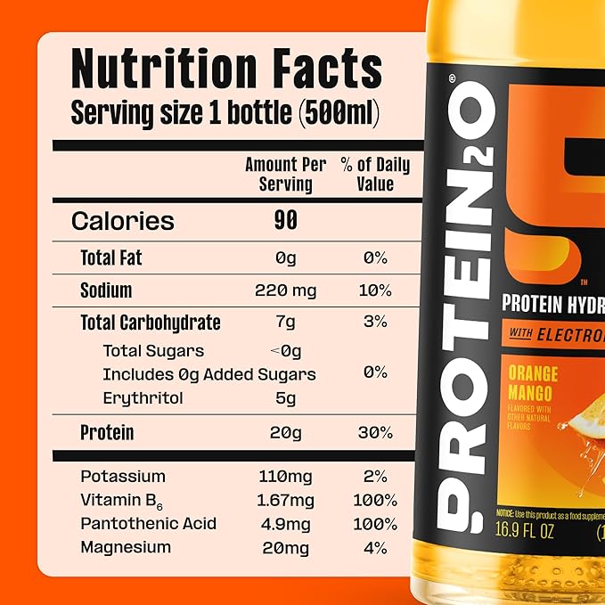 Protein2o Hydration Drink - 2-in-1 Liquid Clear Whey Protein Isolate and Electrolyte Drink - 20g Protein, Vitamins B5, B6 - Post-Workout Recovery - 16.9 Fl Oz - 12 Count Variety Pack