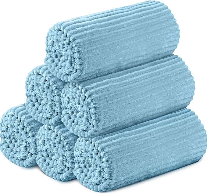 Buryeah 6 Pcs Flannel Throw Blanket Bulk 50 x 60 in Sleepover Blankets Outdoor Wedding Throw Lightweight, Oeko-TEX Standard 100 Certified for Sofa Donation Homeless Gifts (Teal)
