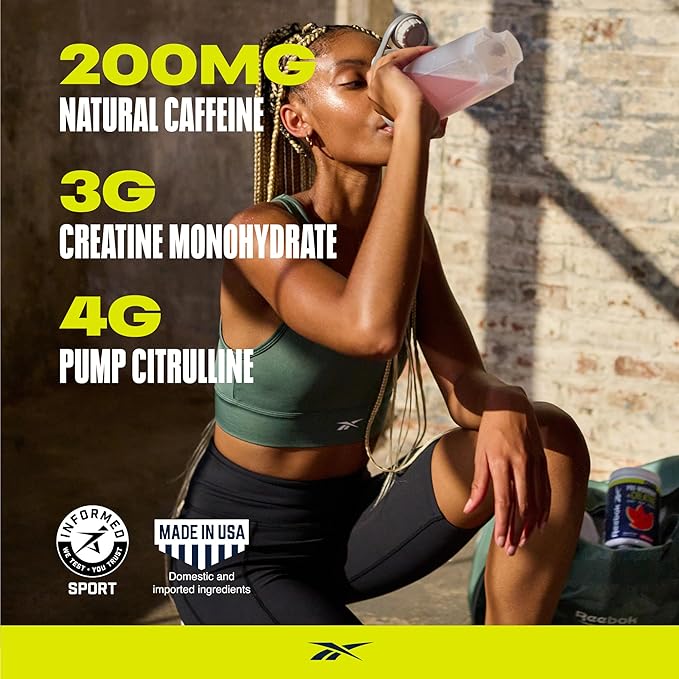 Reebok Pre-Workout Powder | 200mg Natural Caffeine, 3g Creatine Monohydrate | Clean Energy Pre Workout for Strength, Focus & Pump | Informed-Sport Certified | ReeEnergize | Watermelon Crush