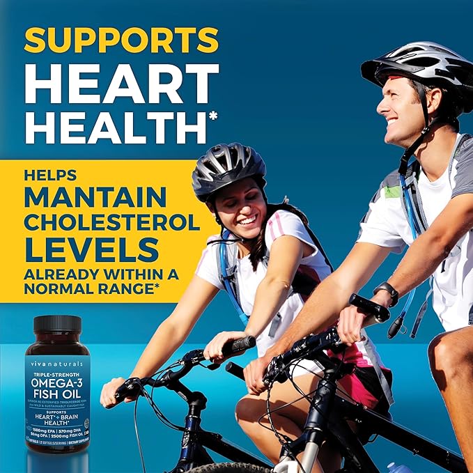Viva Naturals Triple Strength Omega 3 Fish Oil Supplement - 2500 mg Fish Oil with Re-Esterified Omega 3 Fatty Acids Including EPA, DHA DPA - 60 Pescatarian-Friendly Softgels