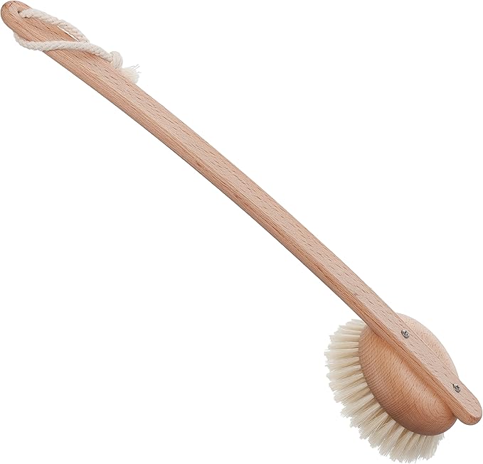 Redecker Natural Pig Bristle Bath Brush with Oiled Beechwood Handle, Made in Germany, 18-1/2-Inches