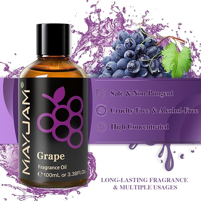 100ML/3.38FL.OZ Grape Fragrance Oils with Glass Dropper, Essential Oils for Diffusers for Home, Long Lasting Scented Oils for Diffusers Soap Candle Making