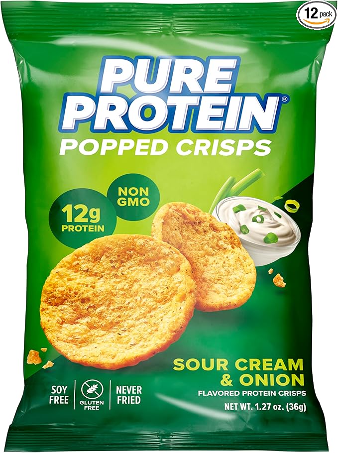 Pure Protein Popped Crisps, Sour Cream & Onion, High Protein Snack, 12G Protein, 1.27oz., 12 Count