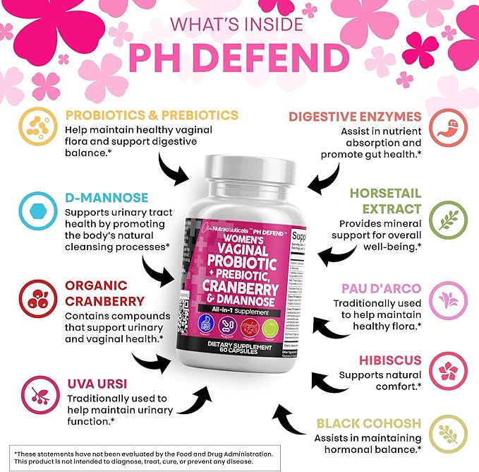 Clean Nutraceuticals Vaginal Probiotics for Women + Prebiotics 20 Billion Cranberry Pills w D-Mannose 500 mg for Urinary Tract Health pH Balance - for Vaginal Health Supplements Pills - 2Pack
