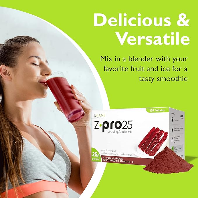 Z-Pro Red Velvet Protein Drink Mix - High Protein, Low Calorie Low Fat Shake and Pudding Mix - Meal Replacement, On-The-Go Packets - Breakfast Boost - 25g Protein - 14 Packets
