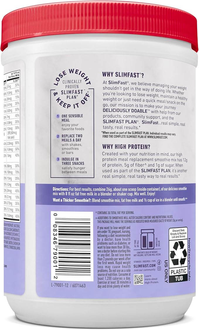 SlimFast High Protein Meal Replacement Shake Powder, 12 Servings (Pack of 2), Advanced Nutrition Smoothie Mix, Digestive Support, Gluten Free, Creamy Chocolate, 20g of Protein (Packaging May Vary)