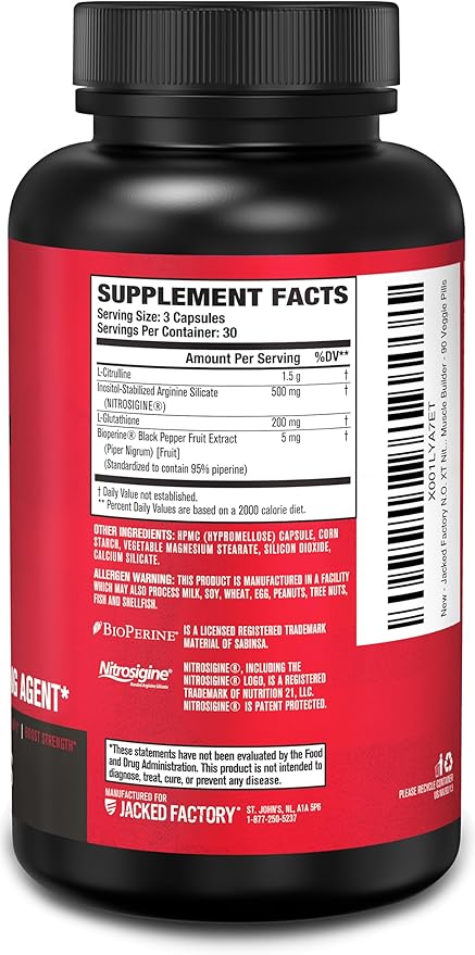 Jacked Factory N.O. XT Nitric Oxide Supplements for Men w/Nitrosigine L Arginine L Citrulline Supplement for Muscle Pumps & Vascularity - Pre Workout Nitric Oxide Booster & Muscle Builder - 90 Caps