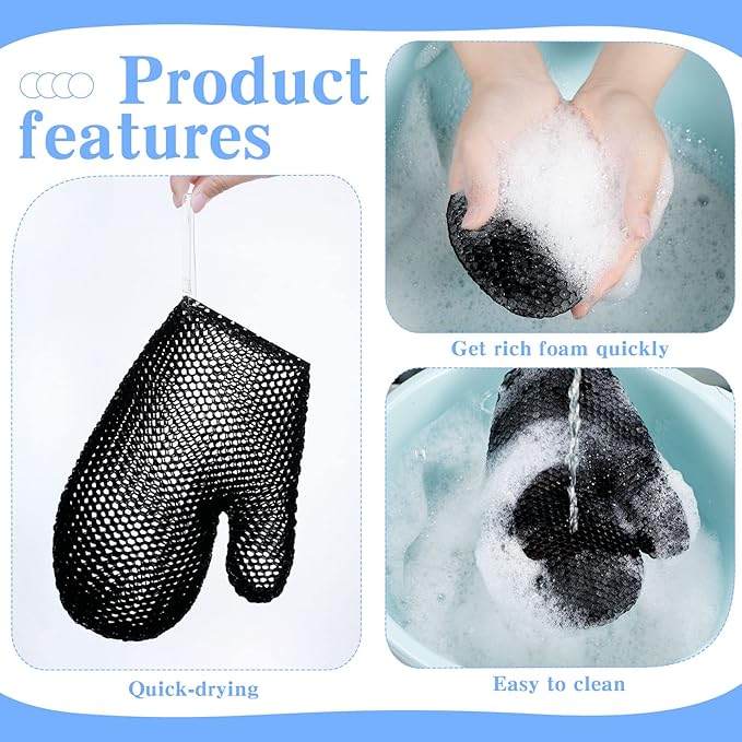 Vesici 2 Pcs Honeycomb Exfoliating Glove Set Exfoliating Bath Mitt Honeycomb Face and Body Scrubber Shower Mitt Sponges for Cleaning Body Shower Face Skin Beauty Spa(Black)