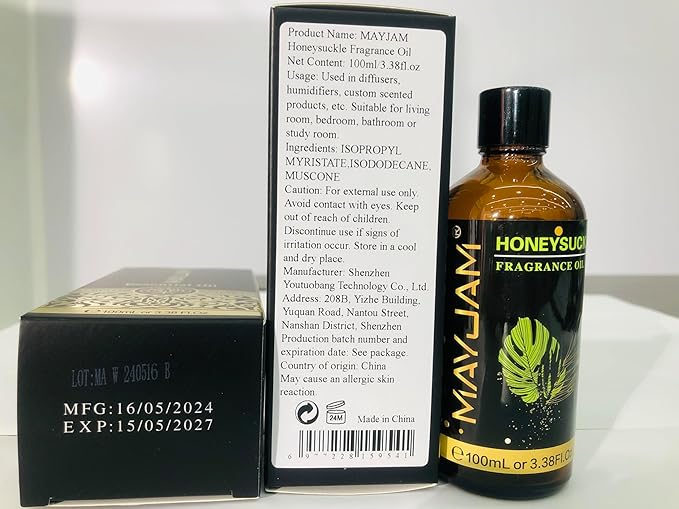 100ML/3.38FL.OZ Honeysuckle Fragrance Oils with Glass Dropper, Essential Oils for Diffusers for Home, Long Lasting Scented Oils for Diffusers Soap Candle Making