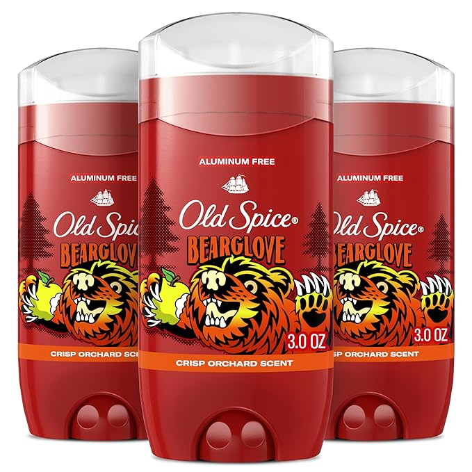 Old Spice Aluminum Free Deodorant for Men, 24/7 Odor Protection, 24/7 Freshness & Lasting Scent, Goes on Clear, Bearglove with Crisp Orchard Scent, 3.0 oz (Pack of 3)