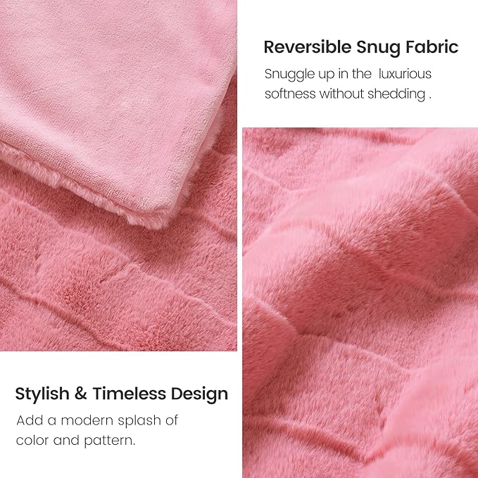 Cozy Bliss Fluffy Pink Faux Fur Throw Blanket for Couch,Lightweight Cozy Soft Throw Blankets for Sofa Bed Living Room,50x60 Inches