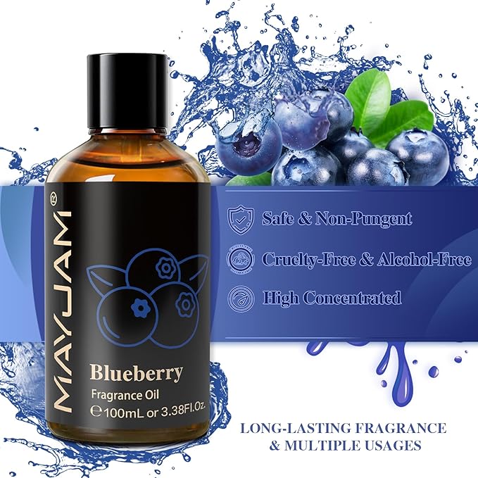 100ML/3.38FL.OZ Blueberry Fragrance Oils with Glass Dropper, Essential Oils for Diffusers for Home, Long Lasting Scented Oils for Diffusers Soap Candle Making