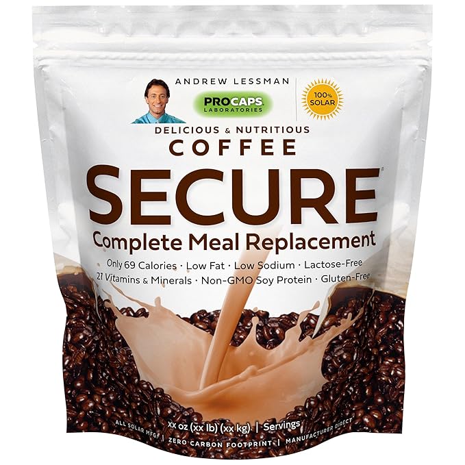 ANDREW LESSMAN Secure Soy Complete Meal Replacement - Coffee 100 Servings - Only 69 Calories, 7g Non-GMO Soy Protein, Vitamins and Minerals, Low-Fat, Nutritious and Delicious, Mixes Instantly
