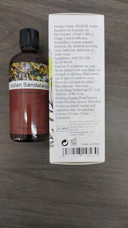 Indian Sandalwood Essential Oil, Pure Premium Natural Oil for Hair Care, Body Skin Care, Aromatherapy, DIY Candle, Soap Making 3.38Fl Oz