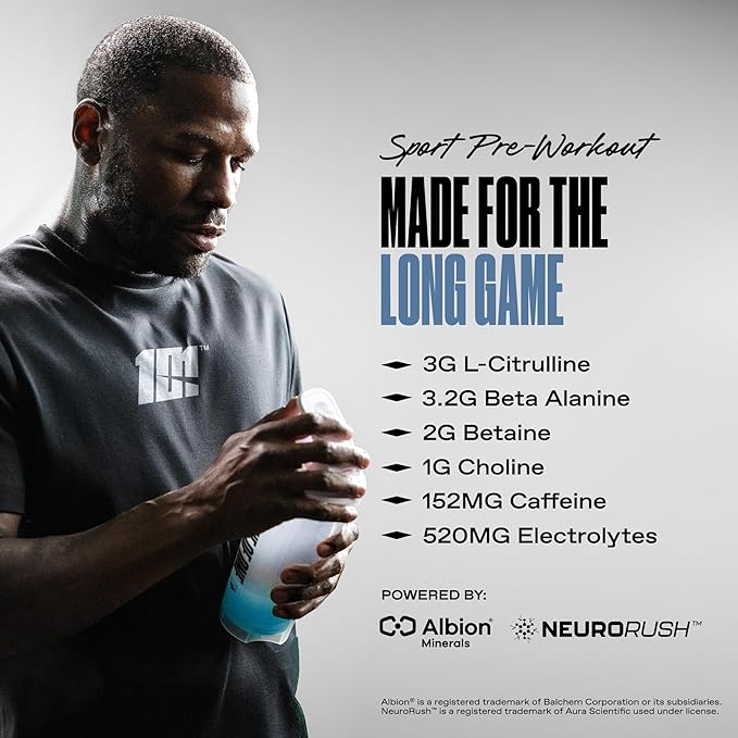 ONE of ONE Sport Pre-Workout – Clean Energy & Focus with NeuroRush™, Gluten Free, No Crash, Boosts Endurance & Strength – Blue Razz Cotton Candy, 30 Servings