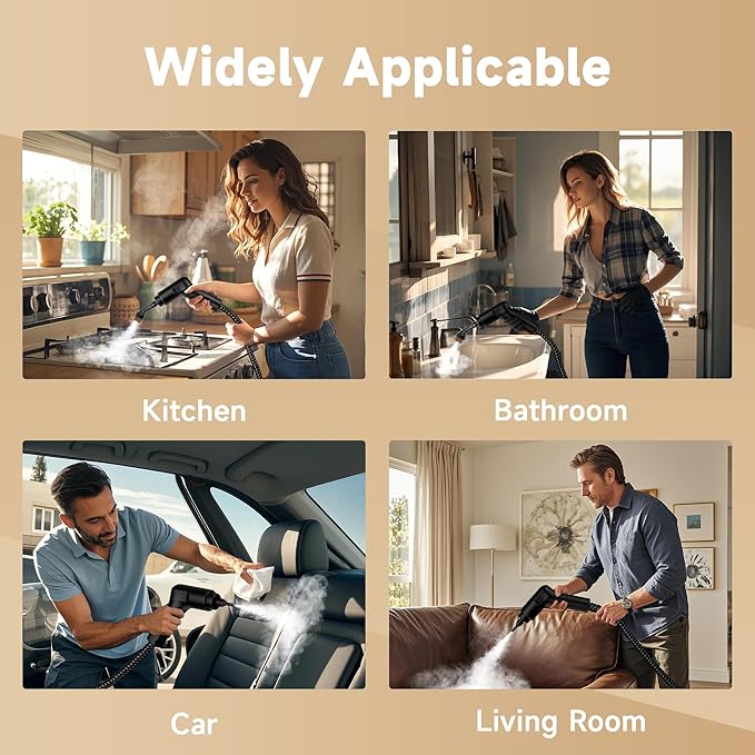 Handheld Steam Cleaner for Home, 3-Level Adjustable Handle, 10s Heat-Up, Portable Steamer for Cleaning with 1.69 Quarts Tank, Handheld Steamer for Car, Grease, Tile, Grout & Couch -15 PCS Accessories