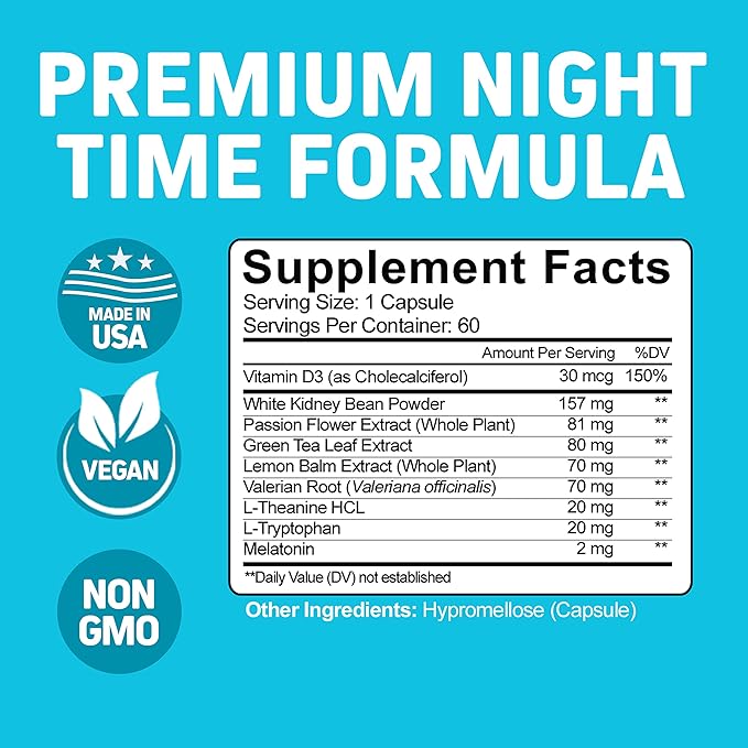 Herbtonics Night Time Burn & Sleep Complex Supports Overnight Metabolism, Stress Relief & Deep Sleep. Includes Melatonin, Valerian and Green Tea – Vegan Bedtime Weight Management (60 Capsules)