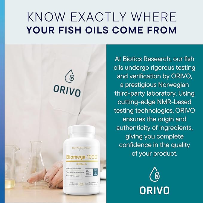 Biotics Research Biomega-1000™ Omega 3 Fish Oil with EPA/DHA -Omega-3 Fatty Acids 1000 mg- Highly Concentrated Fish Oil for Women & Men –Supports Immune, Brain & Heart Health–90 Softgels
