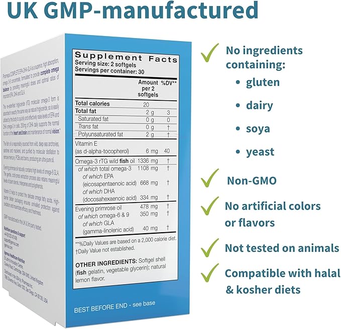 Igennus Pharmepa Complete EPA 668mg & DHA 334mg Omega-3 Fatty Acids 1000mg, IFOS Certified, rTG Form, High Potency Fish Oil Plus Omega-6 & 9 from GLA Evening Primrose Oil, Lemon Flavor, 360 Softgels