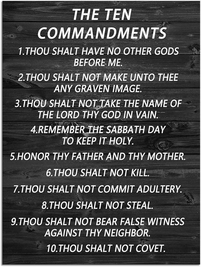Inspirational Canvas Wall Art The Ten Commandments Quote Motivational Christian Religion Poster Inspirational Canvas Painting Prints Artwork Wall Pictures Office Home Wall Decor Framed [30''Wx 40''H]