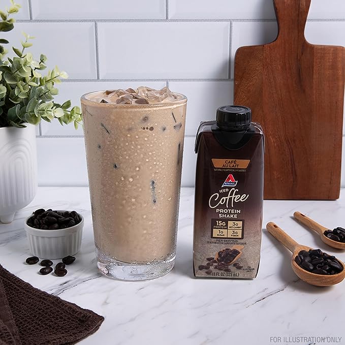 Atkins Café au Lait Iced Coffee Flavored Protein Shake, High Protein Shake, Low Sugar, Low Carb and Low Sugar, Keto Friendly, Gluten Free, 12 Count