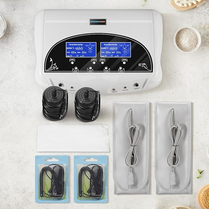 Dual Ionic Foot Bath Detox Machine - Professional Ionic Foot Bath Spa Cleanse with 2 Waist Belts, 2 Arrays, 10 Liners