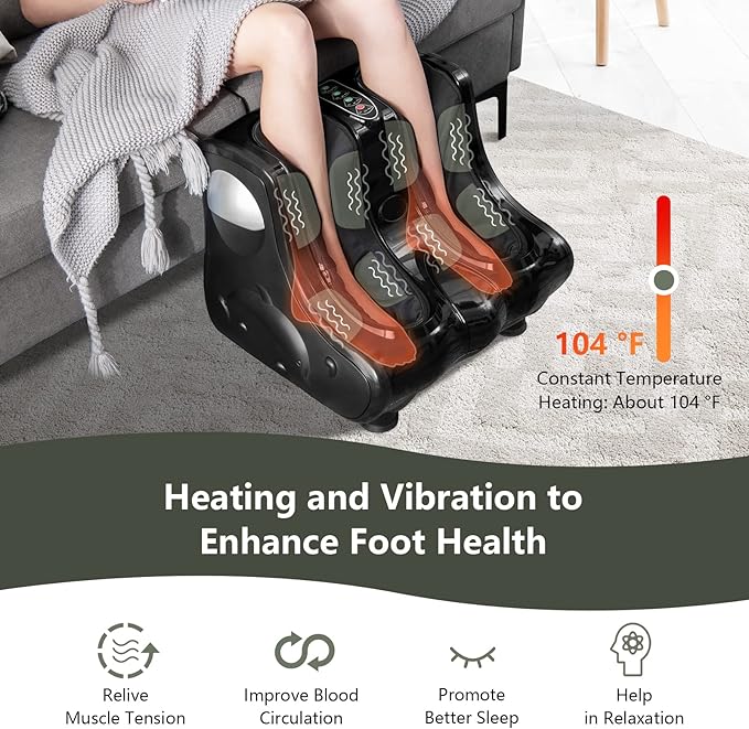 Giantex Foot and Calf Massager with Heat - Shiatsu Foot Massager Machine with Vibration, Deep Kneading, 3-Level Intensity Modes, Electric Foot Massager for Tired Feet, Leg, Calf Pain Relief (Black)