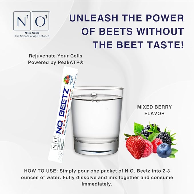 N.O. Beetz Nitric Oxide Supplement for Pre-Workout & Endurance | Beetroot, Peak ATP & Electrolytes for Energy & Hydration | Boosts Blood Flow & Muscle Recovery | No Mess, 30 Servings