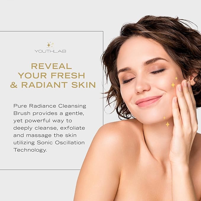 Pure Radiance, Vibrating Facial Cleansing Brush, Electric, 3 Modes, 3 Brush Heads (2 Bristle,1 Silicone), Waterproof, Rechargeable, Smart Timer, Exfoliating, Massage (Black)