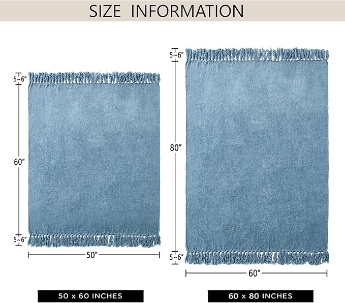 Chenille Throw Blanket for Couch 60"X 80" Twin, Soft Cozy Throws with Fringe Tassel for Bed Sofa Chair Cover, Lightweight Knitted Decorative Boho Blankets for Living Room, Dusty Blue