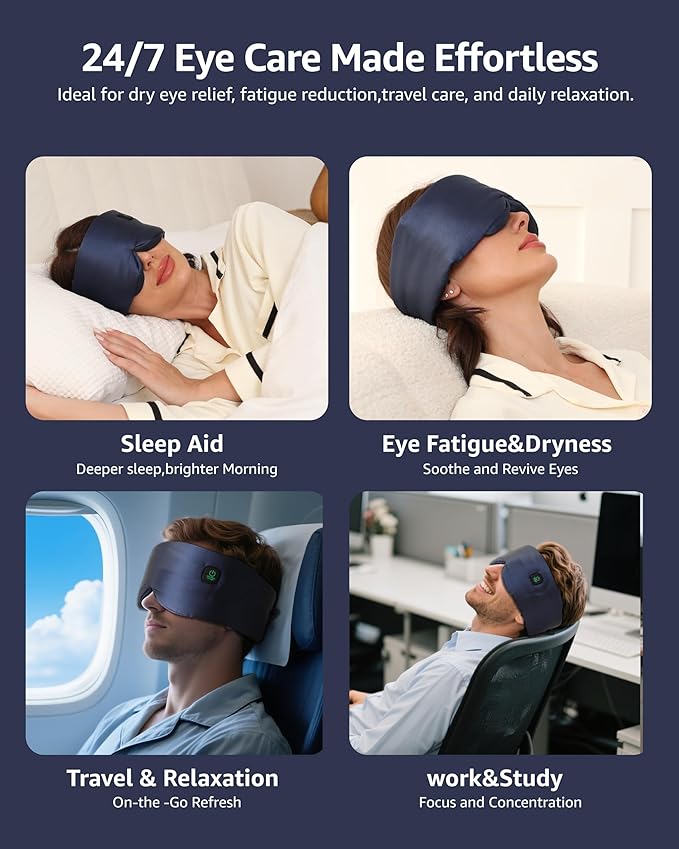 Silk Cordless Heated Eye Mask, Compress Heating Pad for Dry Eye Stye Eye Strain, Soothing and Relaxing Warm Compress for Sleep and Tension Relief