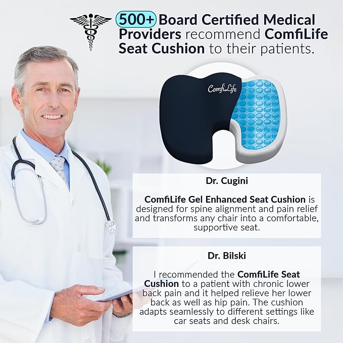 ComfiLife Gel Enhanced Seat Cushion – Office Chair Cushion – Non-Slip Gel & Memory Foam Coccyx Cushion for Tailbone Pain - Desk Chair Car Seat Cushion Driving - Sciatica & Back Pain Relief (Navy)