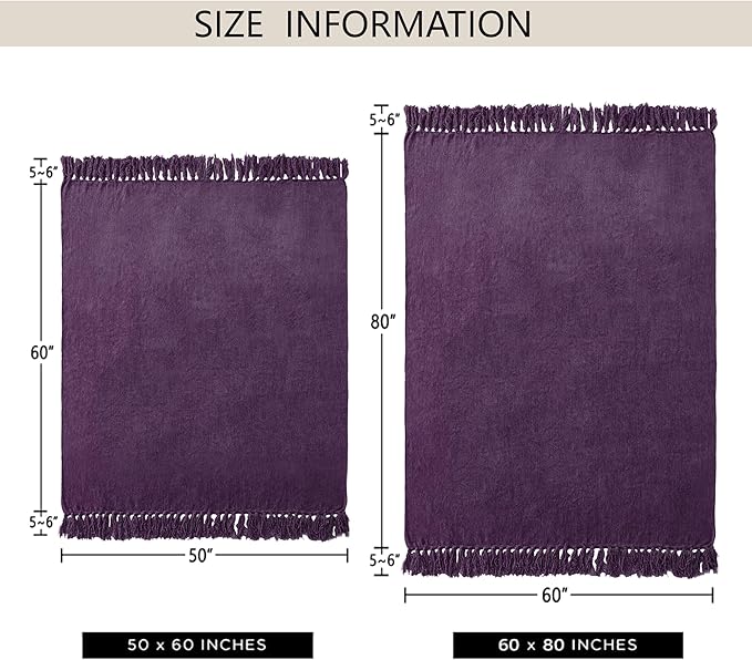 Chenille Throw Blanket for Couch 60"X 80" Twin, Soft Cozy Throws with Fringe Tassel for Bed Sofa Chair Cover, Lightweight Knitted Decorative Boho Blankets for Living Room, Dark Purple