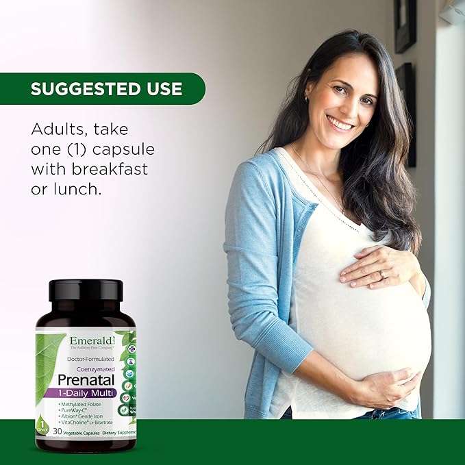Emerald Labs Prenatal 1-Daily Multi - Prenatal Multivitamin with Methylated Folate, Iron, Whole-Food Blend & More - Soy-Free, Gluten-Free - 30 Vegetable Capsules