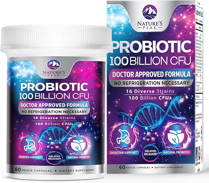 Probiotics 100 Billion CFU Supplement - 16 Strains + Natural Prebiotics - Digestive Health, Gut & Immune Support for Women & Men - Supports Occasional Constipation, Gas & Bloating - 60 Capsules