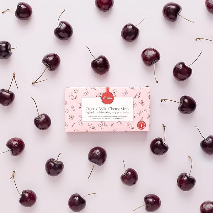 Femallay Organic Vaginal Moisturizing Suppository Melts - 100% Natural Suppositories for Vaginal Odor and Dryness Relief, Ultra-Hydrating Fast-Acting Comfort (Wild Cherry- 2 Pack)